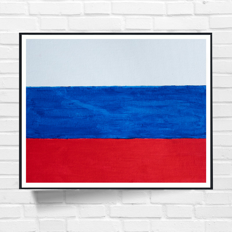 Drapeau Russie peint sur toile, blanc bleu rouge