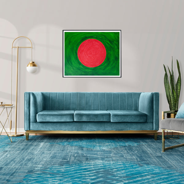 Drapeau Bangladesh peint sur toile, vert rouge