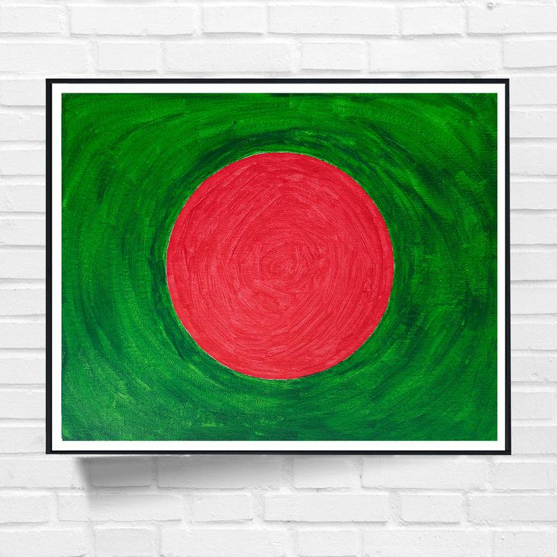 Drapeau Bangladesh peint sur toile, vert rouge