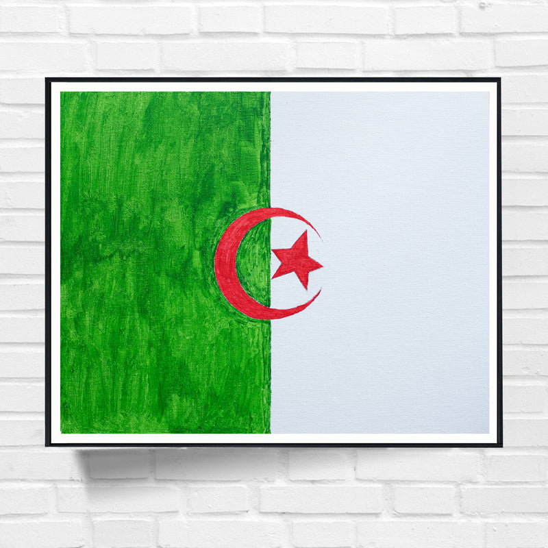 Drapeau Maroc peint sur toile, vert blanc rouge