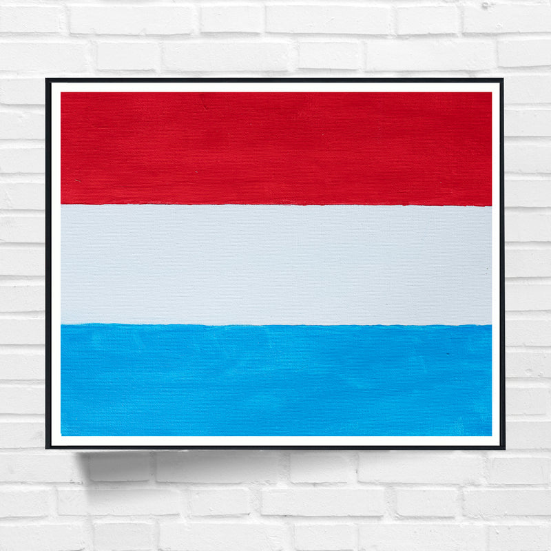 Drapeau Luxembourg peint sur toile, rouge blanc bleu