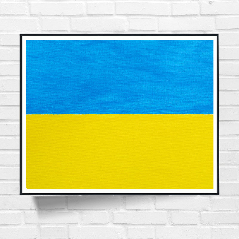 Drapeau Ukraine peint sur toile, bleu jaune
