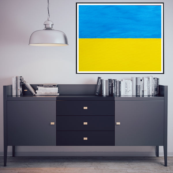 Drapeau Ukraine peint sur toile, bleu jaune