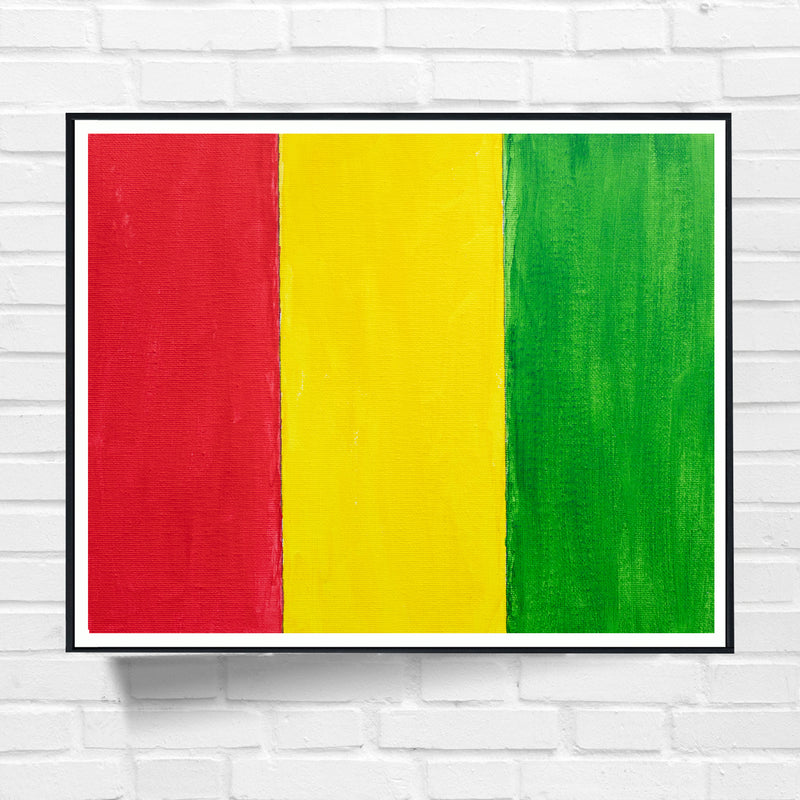 Drapeau  Guinée peint sur toile, rouge jaune vert