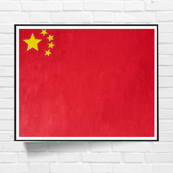 Drapeau  Chine peint sur toile, rouge jaune