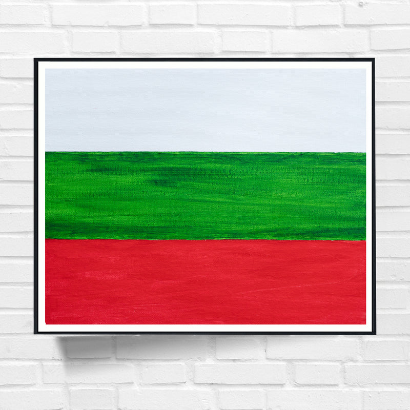 Drapeau peint Bulgarie sur toile, blanc vert rouge
