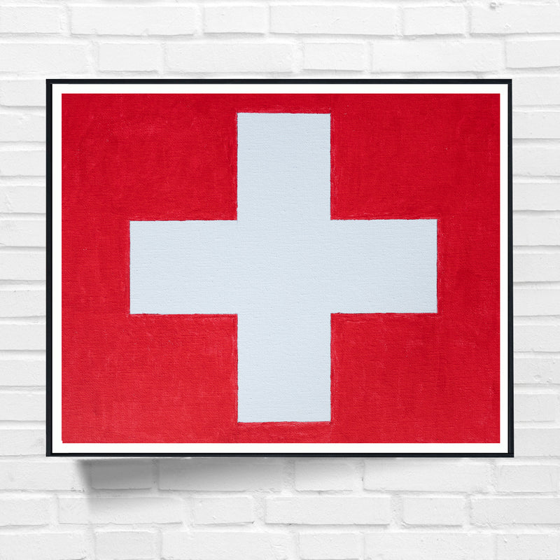 Drapeau Suisse peint sur toile, blanc rouge