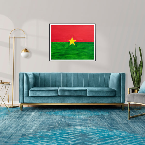 Drapeau Burkina Faso peint sur toile, rouge vert