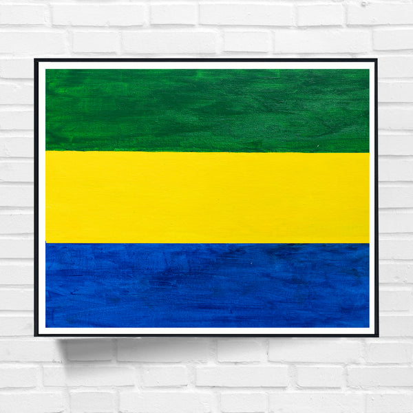 Drapeau Gabon peint sur toile, vert jaune bleu