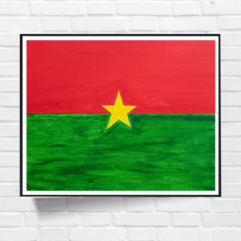 Drapeau Burkina Faso peint sur toile, rouge vert