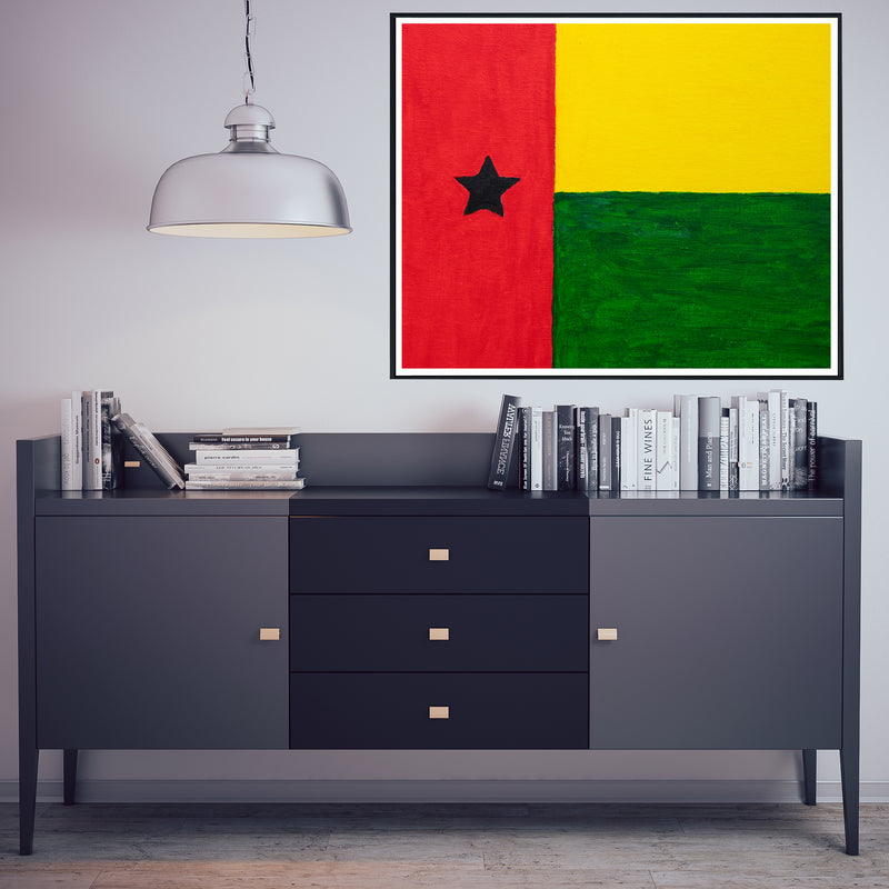 Drapeau Guinée-Bissau peint sur toile, rouge jaune vert