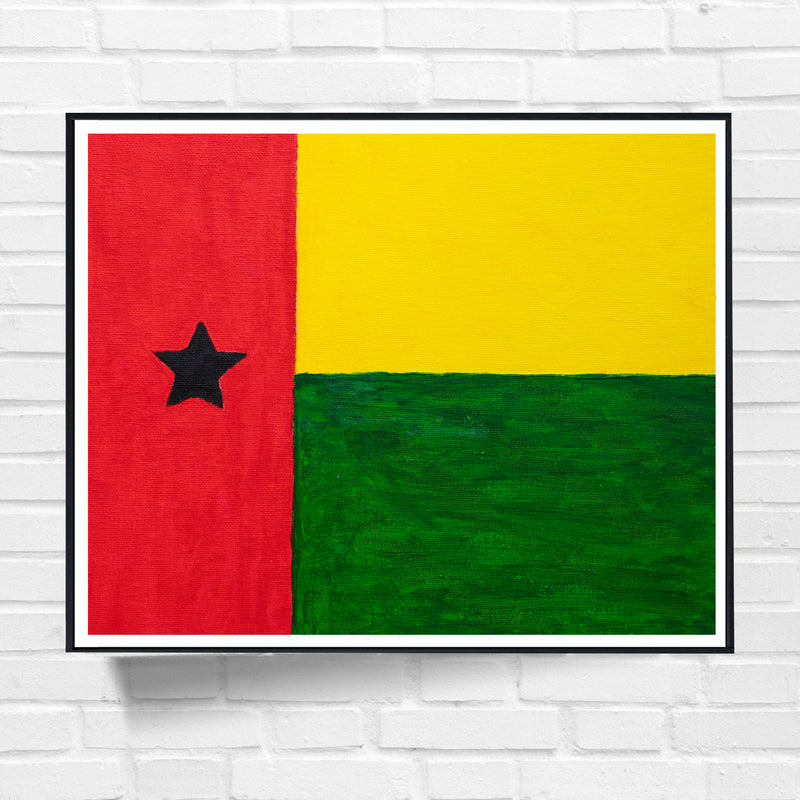 Drapeau Guinée-Bissau peint sur toile, rouge jaune vert