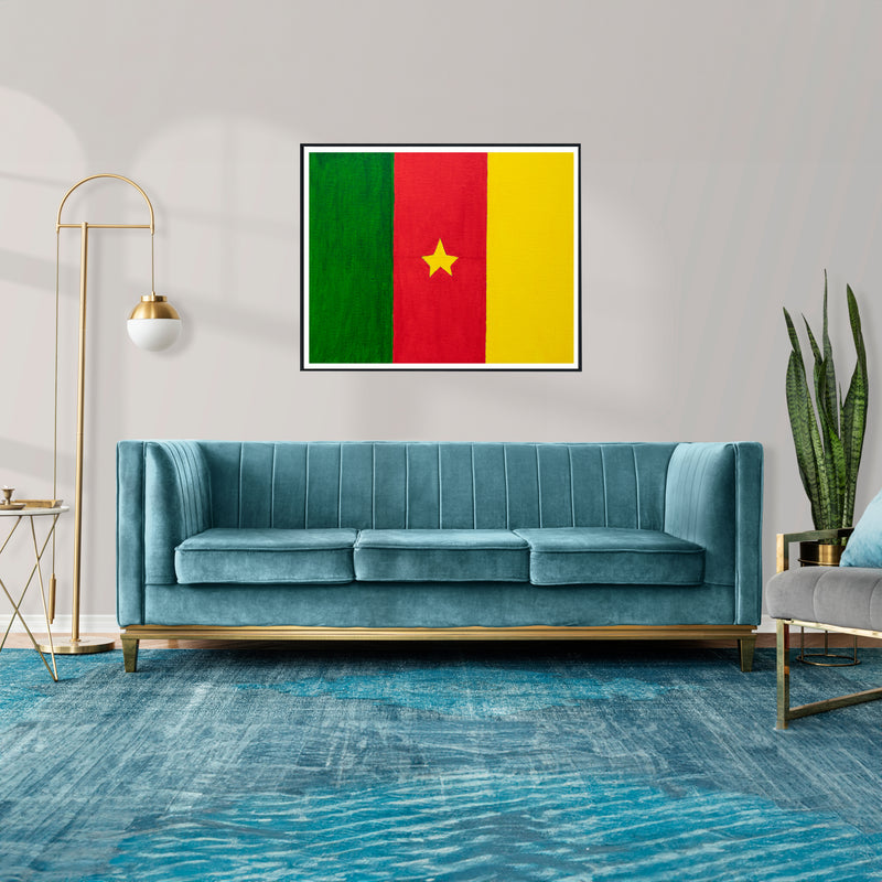 Drapeau  Cameroun peint sur toile, vert rouge jaune