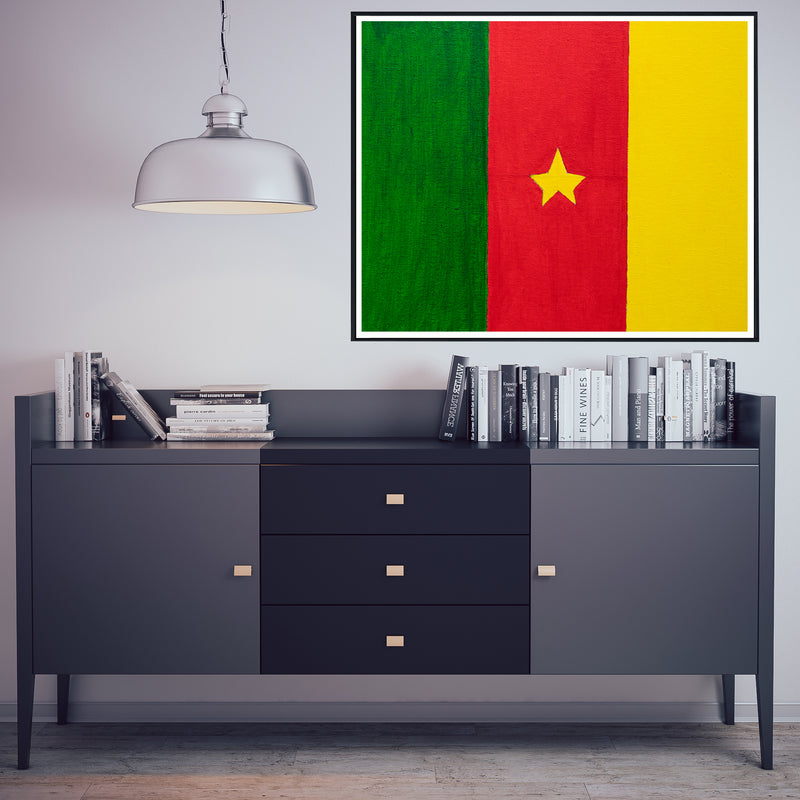 Drapeau  Cameroun peint sur toile, vert rouge jaune