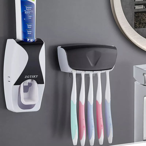 Distributeur automatique de dentifrice, 2 pièces, support mural, anti-poussière, brosse à dents, accessoires de salle de bain, ensemble de presse