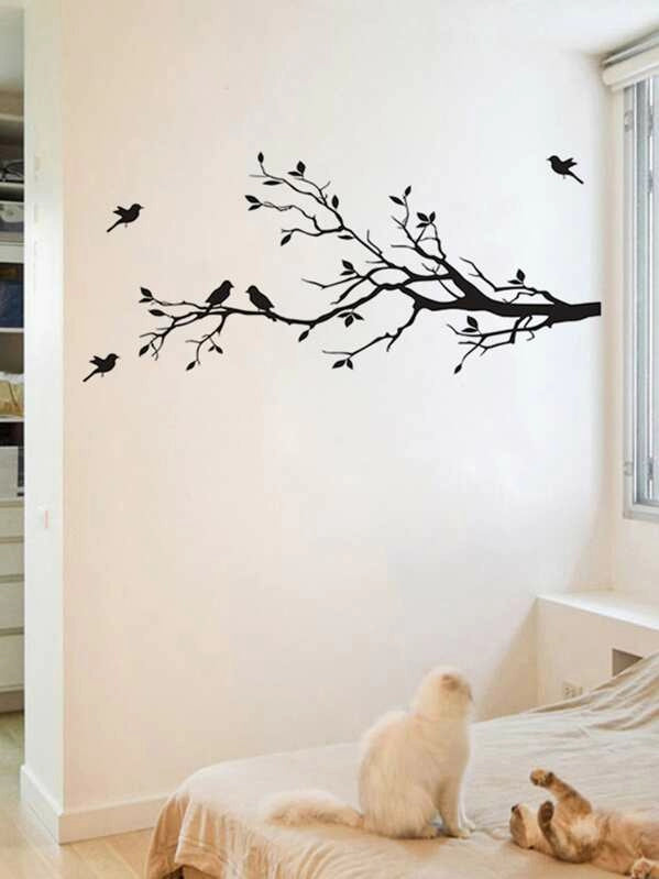 Sticker mural avec imprimé arbre et oiseau