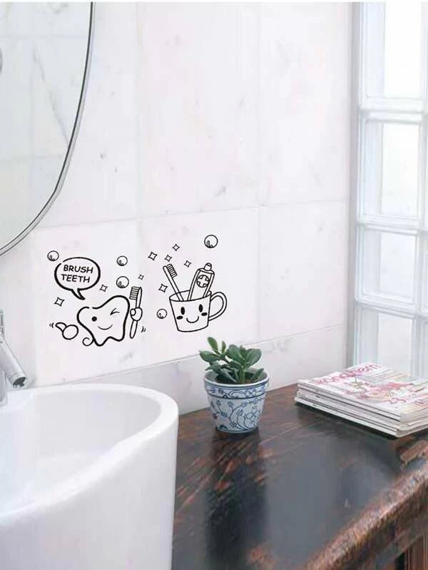 Sticker mural à imprimé tasse de dent et de brosse à dents