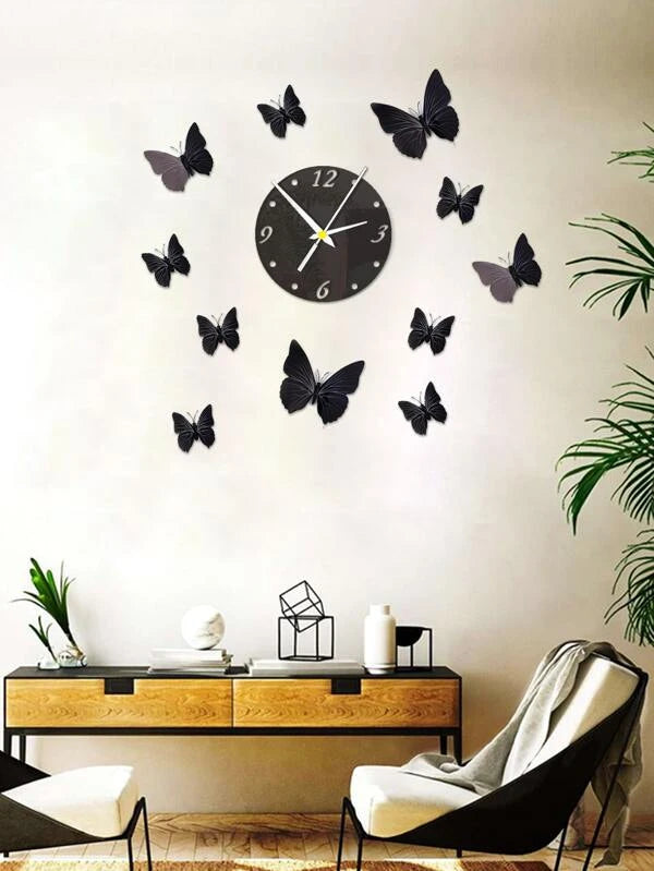 Set Horloge murale design papillon surface de miroir