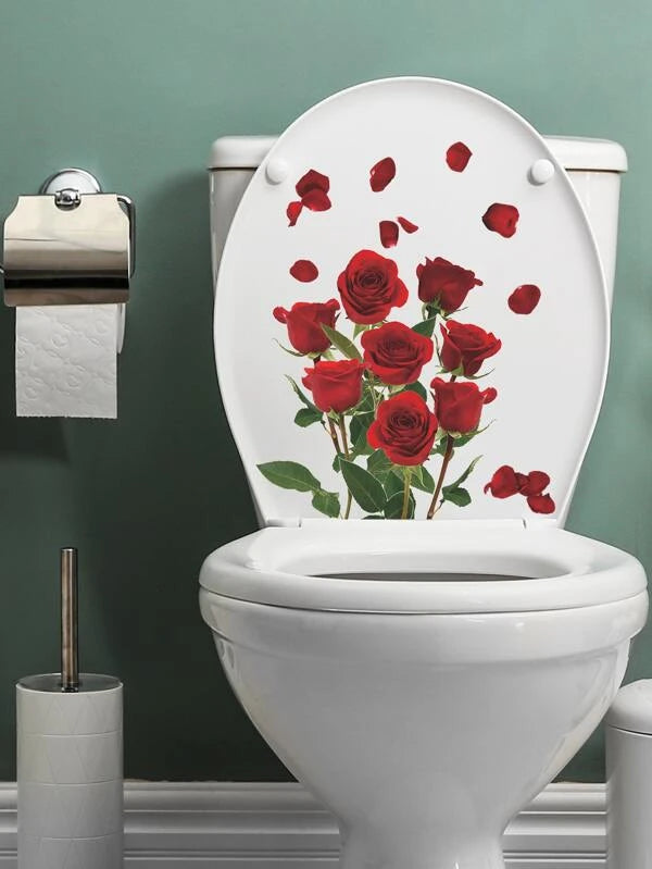 Auto-collant décalqué de couvercle de toilette à motif fleur