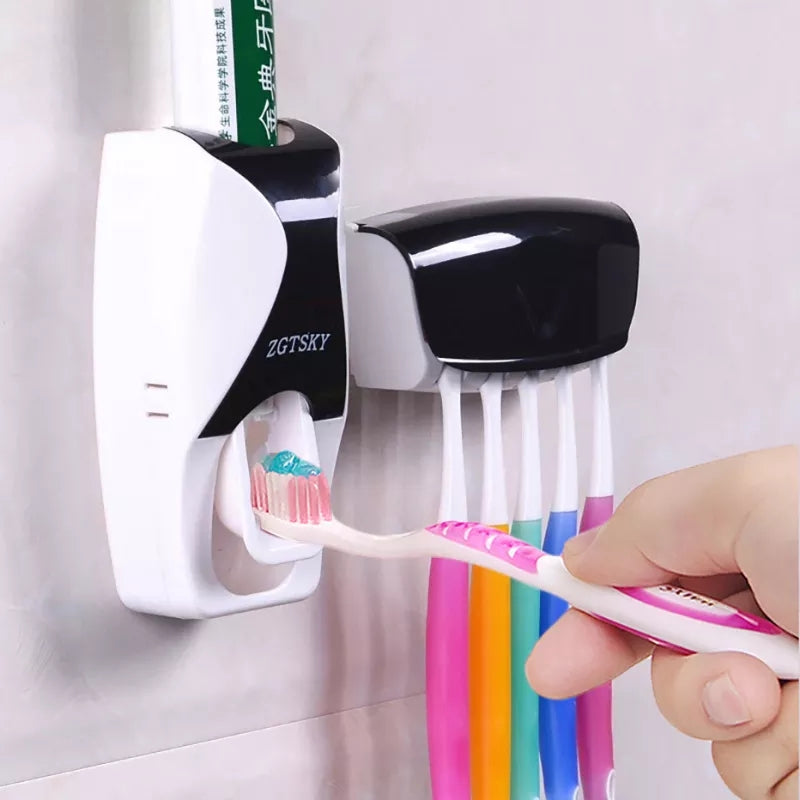 Double distributeur automatique de dentifrice mural avec porte-brosse à  dents, kit de presse-dentifrice mural, 2 tasses magnétiques (gris/2 tasses)