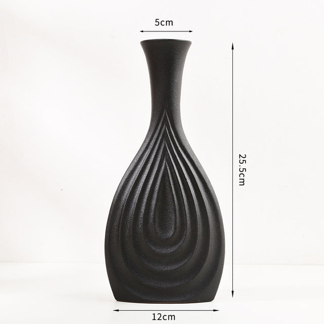 Vase nordique en céramique noir Simple et créatif en porcelaine Design mat fait à la main Art décoration salon modèle chambre