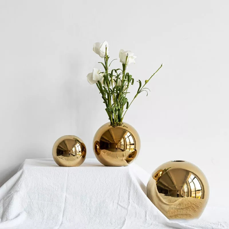 Vase à fleurs en céramique galvanisé doré, Pot d'art moderne pour l'intérieur de la maison, salon, Table de bureau
