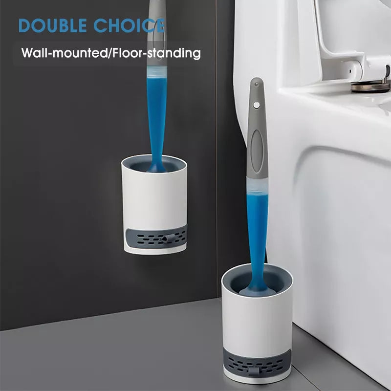 Brosse de toilette en silicone avec liquide de nettoyage