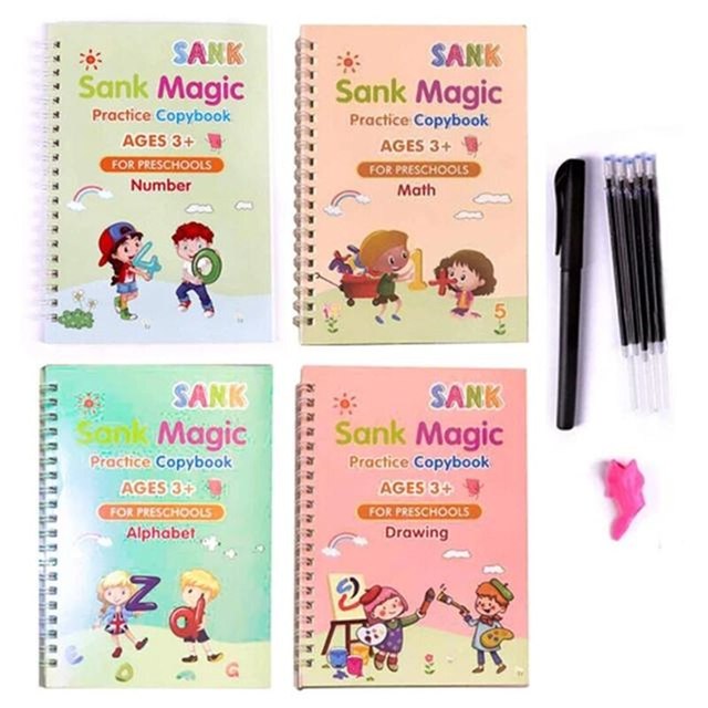 4 livres stylo magique copie livre essuyage gratuit enfants enfants éc
