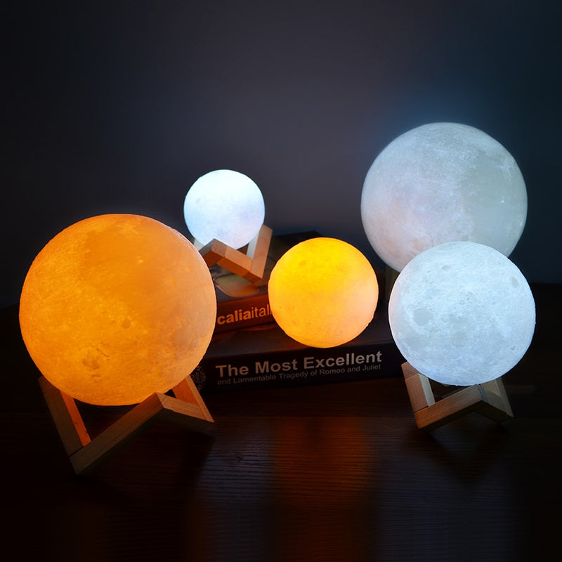 Lampe LED imprimée en 3D représentant la lune, rechargeable, design créatif